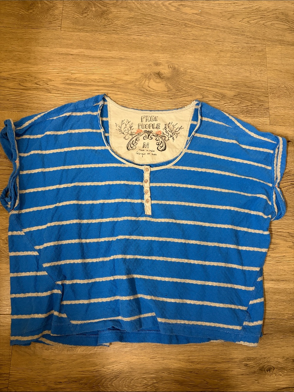 Free People Blue and White Striped Short-Sleeve Tee